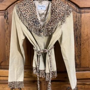 Pamela McCoy Tan Jacket with Leopard Print Accents